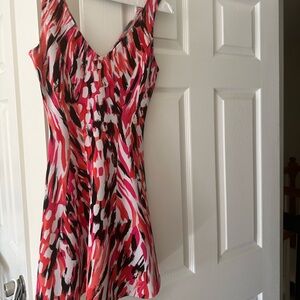 Aqua, flare mini dress colored pink, orange, black, white, v neck with straps